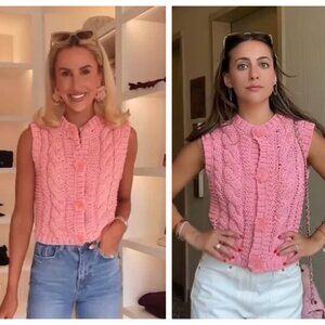 NWT ZARA FLORAL BUTTON KNIT VEST TOP PINK 3920/238 Sz-S